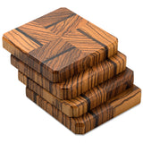 Tiger & Wenge Wood Coasters End Grain Set of 4 with Base