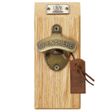 Oak Wood Edge Grain Wall Mounted Brass Bottle Opener